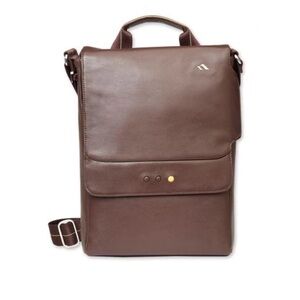 Brenthaven Vertical Messenger Bag Men's Brown Leather Tablet Laptop Crossbody